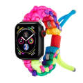 For Apple Watch Series 4 44mm Screw Nut Dual-Color Braided Paracord Watch Band(Rainbow)