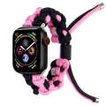 For Apple Watch Series 3 42mm Screw Nut Dual-Color Braided Paracord Watch Band(Black Pink)
