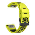 For Garmin Fenix 7X 26mm Three Rows Hole Two Color Silicone Watch Band(Lime Green Black)