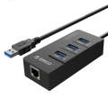 ORICO HR01-U3 ABS 3 Ports USB3.0 HUB Splitter with External RJ45 Gigabit Ethernet Network Card 5 ...