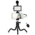 PULUZ  4 in 1 Vlogging Live Mini Octopus Bracket Kit + Studio Light + Microphone + Phone Clamp Ki...