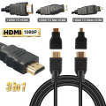 3 in 1 Full HD 1080P HDMI Cable Adaptor Kit (1.5m HDMI Cable + HDMI to Mini HDMI Adaptor + HDMI t...