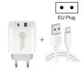 20W PD Type-C + QC 3.0 USB Interface Fast Charging Travel Charger with USB to Type-C Fast Charge ...
