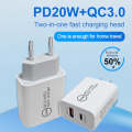 20W PD Type-C + QC 3.0 USB Interface Fast Charging Travel Charger with USB to Type-C Fast Charge ...