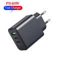 40W Dual PD + QC3.0 Ports Travel Charger for Mobile Phone Tablet(Black EU Plug)