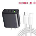 40W Dual PD + QC3.0 Ports Travel Charger with Type-C to Type-C Data Cable(US Plug)