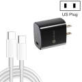PD11 Single PD3.0 USB-C / Type-C 20W Fast Charger with 1m Type-C to Type-C Data Cable, US Plug(Bl...