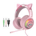 PANTSAN PSH-400 USB Computer Head-Mounted Luminous RGB Wired Headset, Specification:3.5mm Pink+Ca...