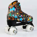 Adult Children Graffiti Roller Skates Shoes Double Row Four-Wheel Roller Skates Shoes, Size: 34(F...