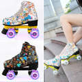 Adult Children Graffiti Roller Skates Shoes Double Row Four-Wheel Roller Skates Shoes, Size: 38(F...