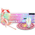 Shipadoo LD-122 4 in 1 Girly Glowing Keyboard + Mouse + Earphone + Mouse Pad Set(Pink Punk)