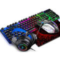 Shipadoo LD-122 4 in 1 Girly Glowing Keyboard + Mouse + Earphone + Mouse Pad Set(Black Punk)