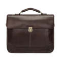 Men Retro Cowhide Leather Briefcase Multifunctional Laptop Bag for 15.6 Inch Computer(Coffee)