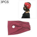 3 PCS Headband Sports Yoga Knitted Sweat-absorbent Hair Band with Mask Anti-leash Button(Deep Red)