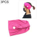 3 PCS Headband Sports Yoga Knitted Sweat-absorbent Hair Band with Mask Anti-leash Button(Rose Red)