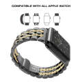 Hidden Butterfly Buckle 7 Beads Stainless Steel Watch Band For Apple Watch 42mm(Black Gold)