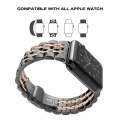 22mm Men Hidden Butterfly Buckle 7 Beads Stainless Steel Watch Band For Apple Watch 42mm(Black+Ro...