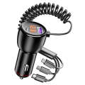 Ozio HX06 151W Type-C + USB Dual Port Car Charger with 3 in 1 Spring Data Cable