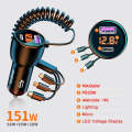 Ozio HX06 151W Type-C + USB Dual Port Car Charger with 3 in 1 Spring Data Cable