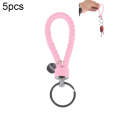 5pcs Car Key Ring Holder With Leather Strip(Pink)