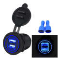 Universal Car Charger 2 Port Power Socket Power Dual USB Charger 5V 4.2A IP66 with Aperture(Blue ...
