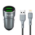 IVON CC38 2.4A Dual USB Car Charger + 1m USB to 8 Pin Fast Charge Data Cable Set