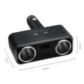 SHUNWEI SD-1925 120W 3A Car 2 in 1 Dual USB Charger 90 Degree Free Rotation Cigarette Lighter(Black)