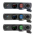 3 PCS 4-hole Panel Combination Switch Dual USB 4.2A Power Plug with Voltmeter(Red Light)
