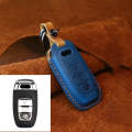 For Audi Series Car Cowhide Leather Key Protective Cover Key Case, B Version 2011-2018 (Blue)