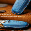 For Audi Series Car Cowhide Leather Key Protective Cover Key Case, B Version 2011-2018 (Blue)