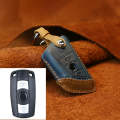 For BMW Blade Style Car Cowhide Leather Key Protective Cover Key Case, Two Keys Version (Blue)