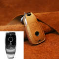 For Mercedes-Benz Colorful Edge Style Car Cowhide Leather Key Protective Cover Key Case (Brown)