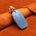 For Toyota Car Cowhide Leather Key Protective Cover Key Case, Three Keys Version (Blue)