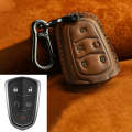 For Cadillac Car Cowhide Leather Key Protective Cover Key Case, Five Keys Version (Brown)