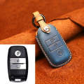 For Kia Old Style Car Cowhide Leather Key Protective Cover Key Case (Blue)