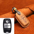 For Kia Old Style Car Cowhide Leather Key Protective Cover Key Case (Brown)