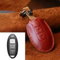 For Nissan Car Cowhide Leather Key Protective Cover Key Case, Three Keys Horizontal Line Version ...