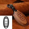 For Nissan Car Cowhide Leather Key Protective Cover Key Case, Three Keys Tailgate Version (Brown)