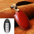 For Nissan Car Cowhide Leather Key Protective Cover Key Case, Four Keys Version (Red)