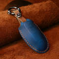 For Nissan Car Cowhide Leather Key Protective Cover Key Case, Three Keys Horn Version (Blue)