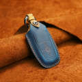 For Ford Car Cowhide Leather Key Protective Cover Key Case, Three Keys Version (Blue)