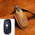 For Ford Car Cowhide Leather Key Protective Cover Key Case, Three Keys Version (Brown)