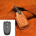 For Chevrolet Car Cowhide Leather Key Protective Cover Key Case, Three Keys Version (Brown)