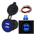 Universal Car Dual USB Charger Power Outlet Adapter 4.2A 5V IP66 with Aperture + 60cm Cable(Blue ...