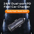 ROCK Space H12 PD 20W Type-C / USB-C + USB Fast Charging Car Charger(Black)