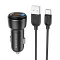 Borofone BZ17 Dual USB Ports QC3.0 Car Charger with Type-C / USB-C Charging Cable(Black)