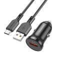 Borofone BZ18 Single USB Port QC3.0 Car Charger with Type-C / USB-C Charging Cable(Black)