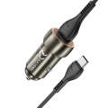 hoco Z46 Blue Shield Single Port QC3.0 Car Charger Set with Type-C Cable(Metal Grey)