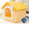 House Type Universal Removable and Washable Pet Dog Cat Bed Pet Supplies, Size:S(Yellow Flower + ...