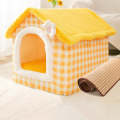 House Type Universal Removable and Washable Pet Dog Cat Bed Pet Supplies, Size:S(Yellow Flower + ...